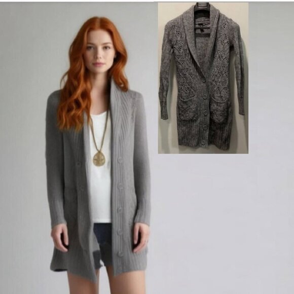 H&M Alpaca Grey Shawl Collar Long Cardigan - Picture 1 of 16